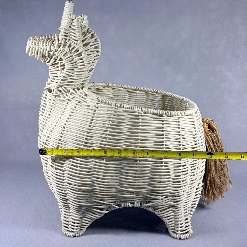 Whimsical Unicorn Storage Basket Display White Rattan Wicker Decor Boho Cottage